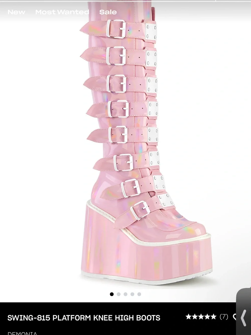 Dolls Kill holographic Pink Buckle Platform Rave Boots